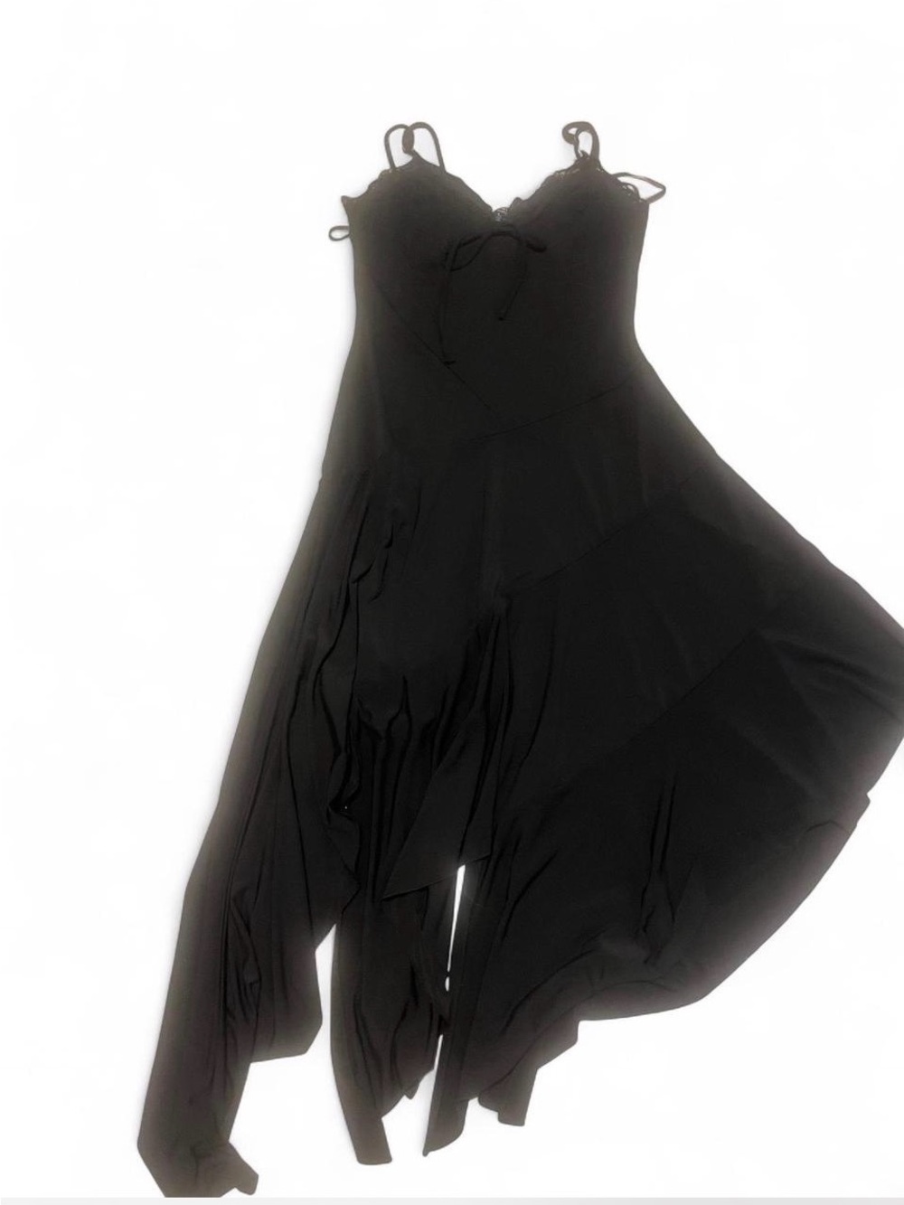 Love‎ Black Spaghetti Strap Midi Dress with Asymmetric Flowy Hem Dark Romantic